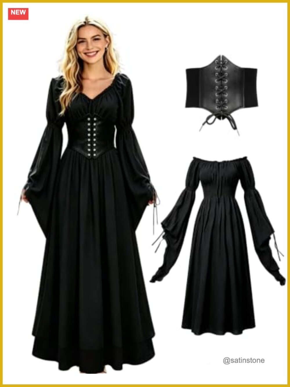 Women Renaissance Gothic Dress Long Sleeve Halloween Vampire Costume